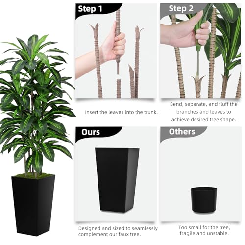 ASTIDY Artificial Dracaena Plant Indoor 5FT - Fake Tree with White Tall Planter - Faux Yucca Tall Fake Floor Plant in Pot - Artificial Trees for Home Office Living Room Decor Indoor - Image 5
