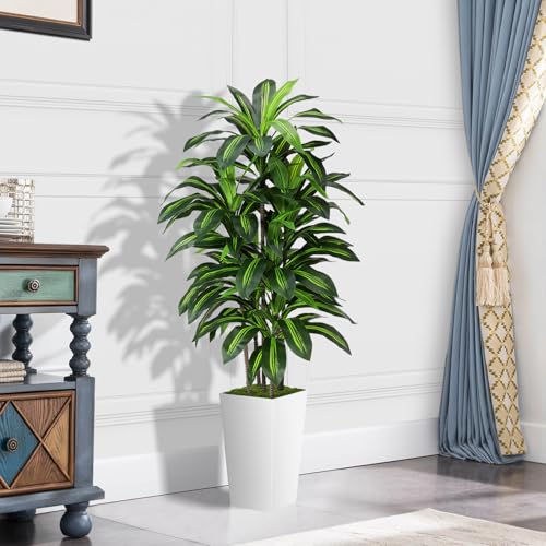 ASTIDY Artificial Dracaena Plant Indoor 5FT - Fake Tree with White Tall Planter - Faux Yucca Tall Fake Floor Plant in Pot - Artificial Trees for Home Office Living Room Decor Indoor - Image 2