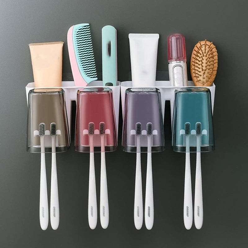 XBEY Toothbrush Holders for Bathroom | Toothbrush Stand for Bathroom | Self Adhesive Toothbrush Holders for Toothbrushes | Bathroom Brush Holder (4 Cup Toothbrush Holder) - Image 3