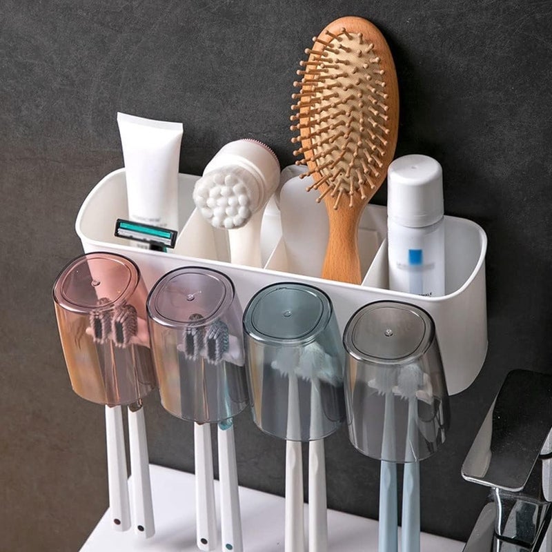 XBEY Toothbrush Holders for Bathroom | Toothbrush Stand for Bathroom | Self Adhesive Toothbrush Holders for Toothbrushes | Bathroom Brush Holder (4 Cup Toothbrush Holder) - Image 1