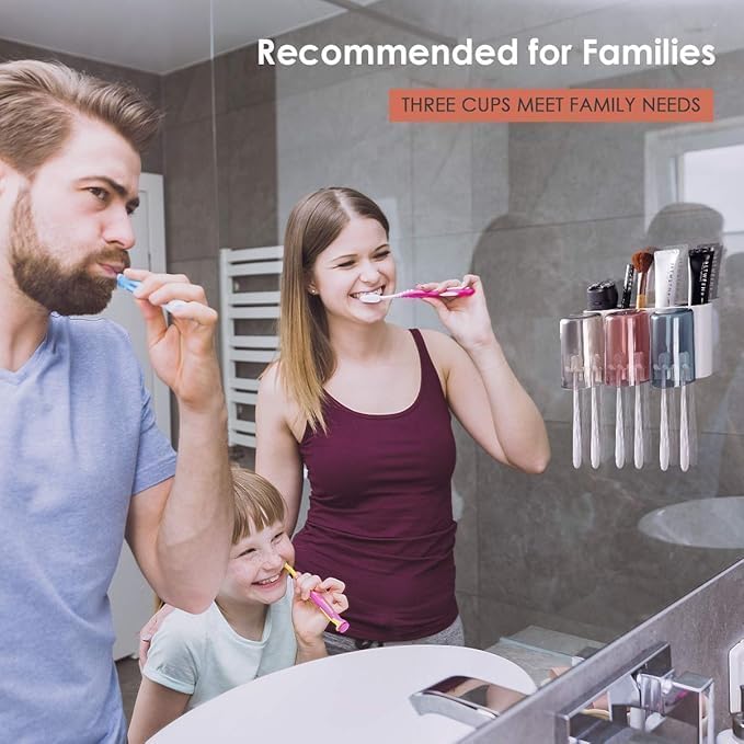XBEY Toothbrush Holders for Bathroom | Toothbrush Stand for Bathroom | Self Adhesive Toothbrush Holders for Toothbrushes | Bathroom Brush Holder (4 Cup Toothbrush Holder) - Image 5