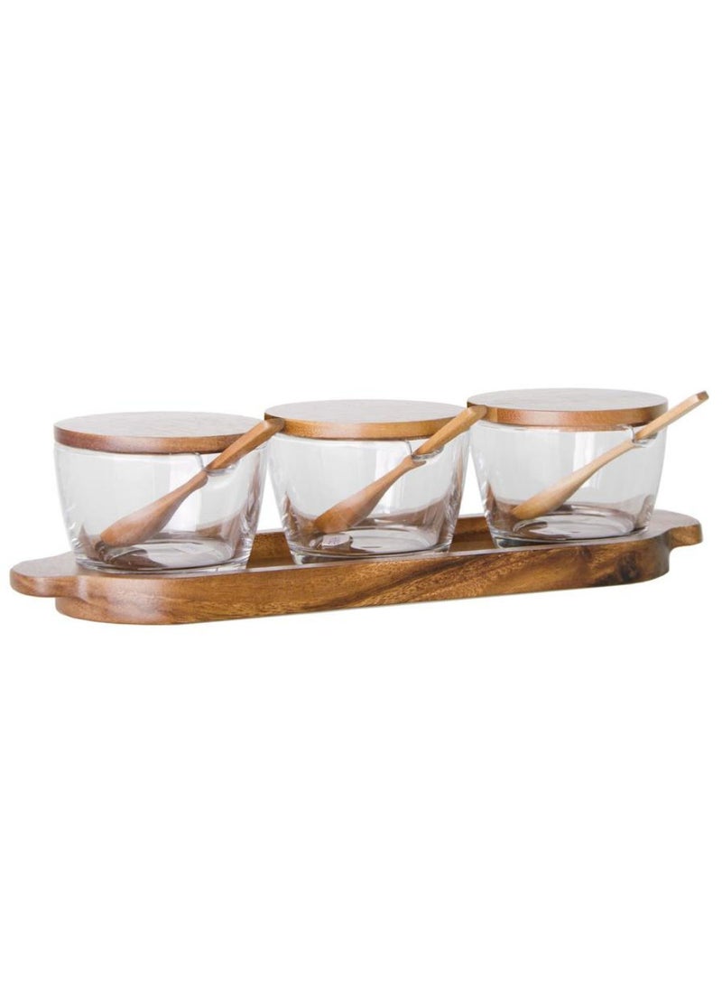 BILLI Billi Glass Condiment Jar W Wooden Tray Lid And Spoon Set