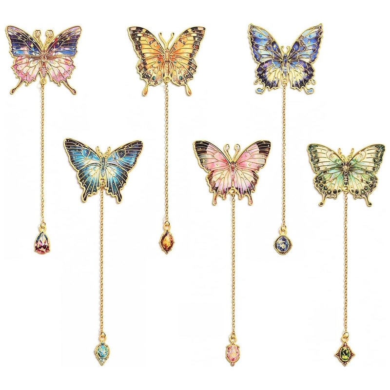 OFIFO ® 6 Pieces Metal Butterfly Bookmarks with Colorful Chains, Decorative Reading Bookmarks, Paper Cards for Gifting, Unique Book Page Markers for Students, Teachers, Women, Book Lovers - Image 1