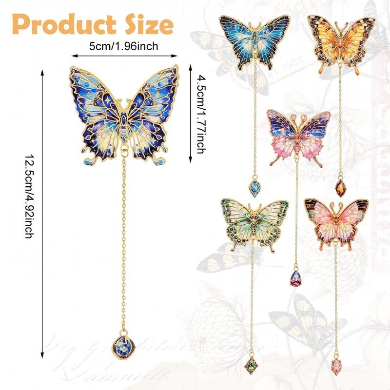 OFIFO ® 6 Pieces Metal Butterfly Bookmarks with Colorful Chains, Decorative Reading Bookmarks, Paper Cards for Gifting, Unique Book Page Markers for Students, Teachers, Women, Book Lovers - Image 2
