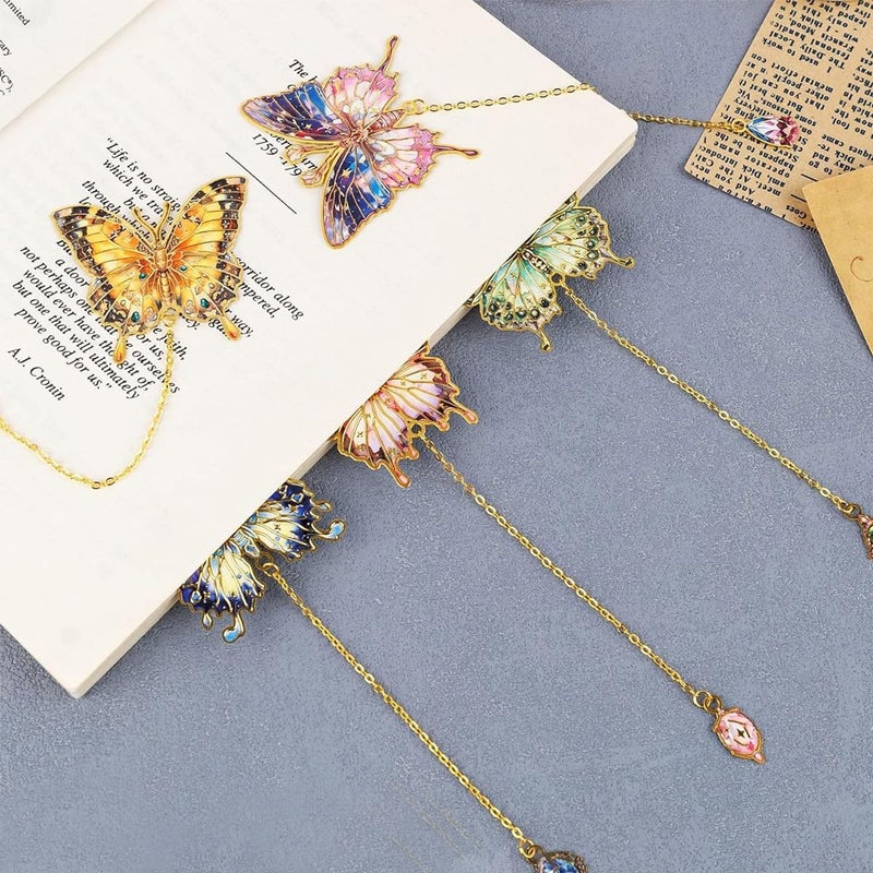 OFIFO ® 6 Pieces Metal Butterfly Bookmarks with Colorful Chains, Decorative Reading Bookmarks, Paper Cards for Gifting, Unique Book Page Markers for Students, Teachers, Women, Book Lovers - Image 5