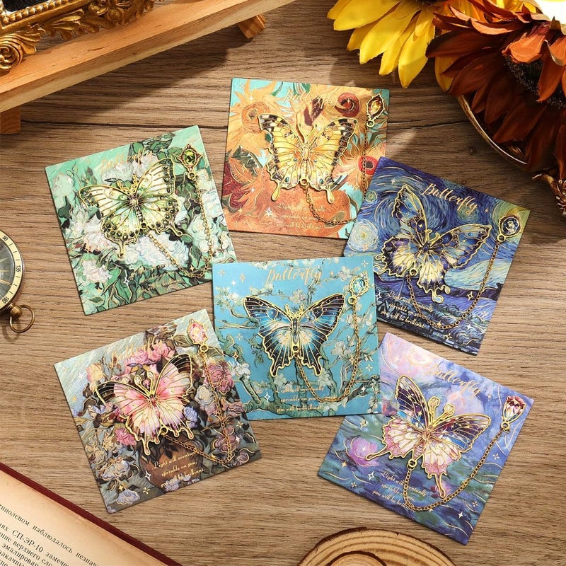 OFIFO ® 6 Pieces Metal Butterfly Bookmarks with Colorful Chains, Decorative Reading Bookmarks, Paper Cards for Gifting, Unique Book Page Markers for Students, Teachers, Women, Book Lovers - Image 4