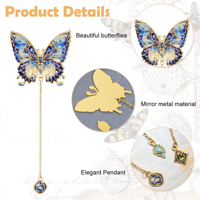 OFIFO ® 6 Pieces Metal Butterfly Bookmarks with Colorful Chains, Decorative Reading Bookmarks, Paper Cards for Gifting, Unique Book Page Markers for Students, Teachers, Women, Book Lovers - Image 3