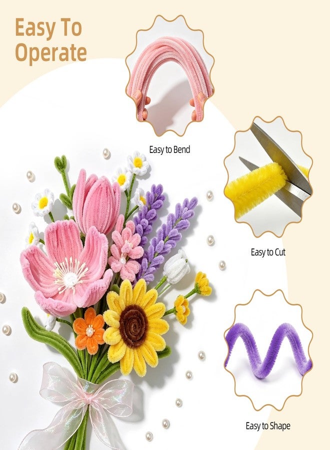 biguphate 800PCS Pipe Cleaner Flower Kit 14 Colors Chenille Stems DIY Flower Bouquet with Instruction Glue Sticks Ribbon Floral Tape, Flower Stems, Gift Wrap & More, Craft Supplies for DIY Flower Bouquet - Image 3