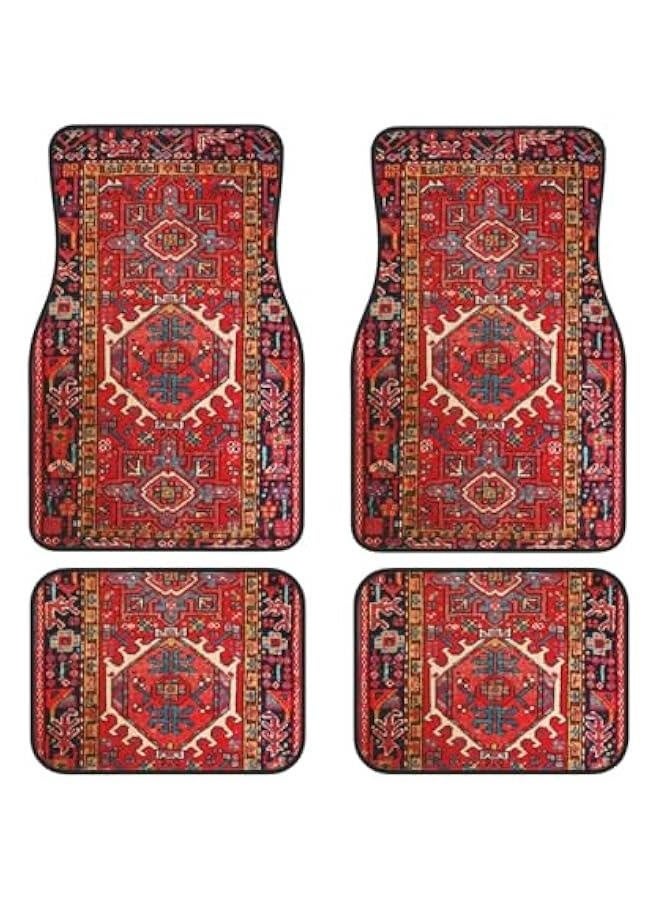 مجموعة سجادات أرضية للسيارة مكونة من 4 قطع، سجادة تركية فارسية عتيقة تصميم شرقي للسجادات الأمامية والخلفية، سجادات أرضية زخرفية غير قابلة للانزلاق، ملحقات سيارات تناسب جميع السيارات SUV والشاحنات وا - Image 1