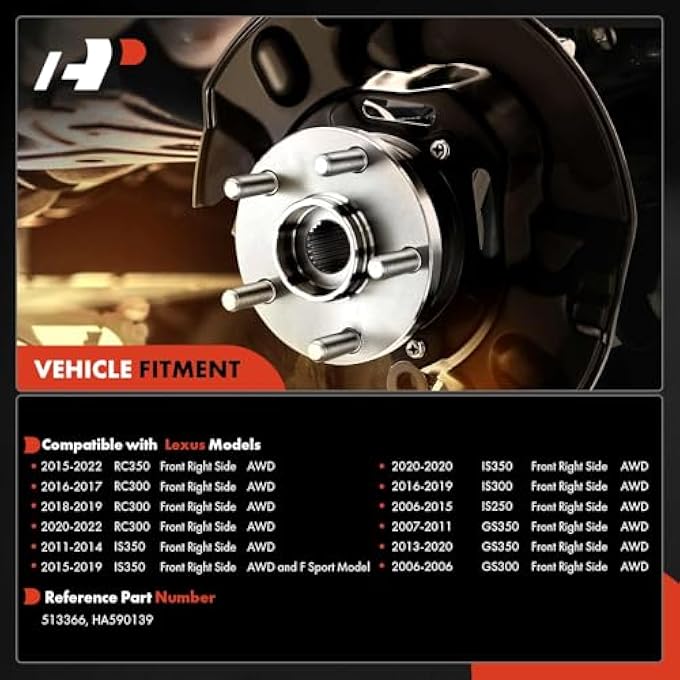 ريحني محمل العجلة الأمامية اليمنى ومجموعة المحور مع 5 أرجل متوافقة مع لكزس IS250 0615 IS300 1619 IS350 1120 GS300 06 GS350 0720 RC300 1622 RC350 1522 دفع رباعي - Image 3