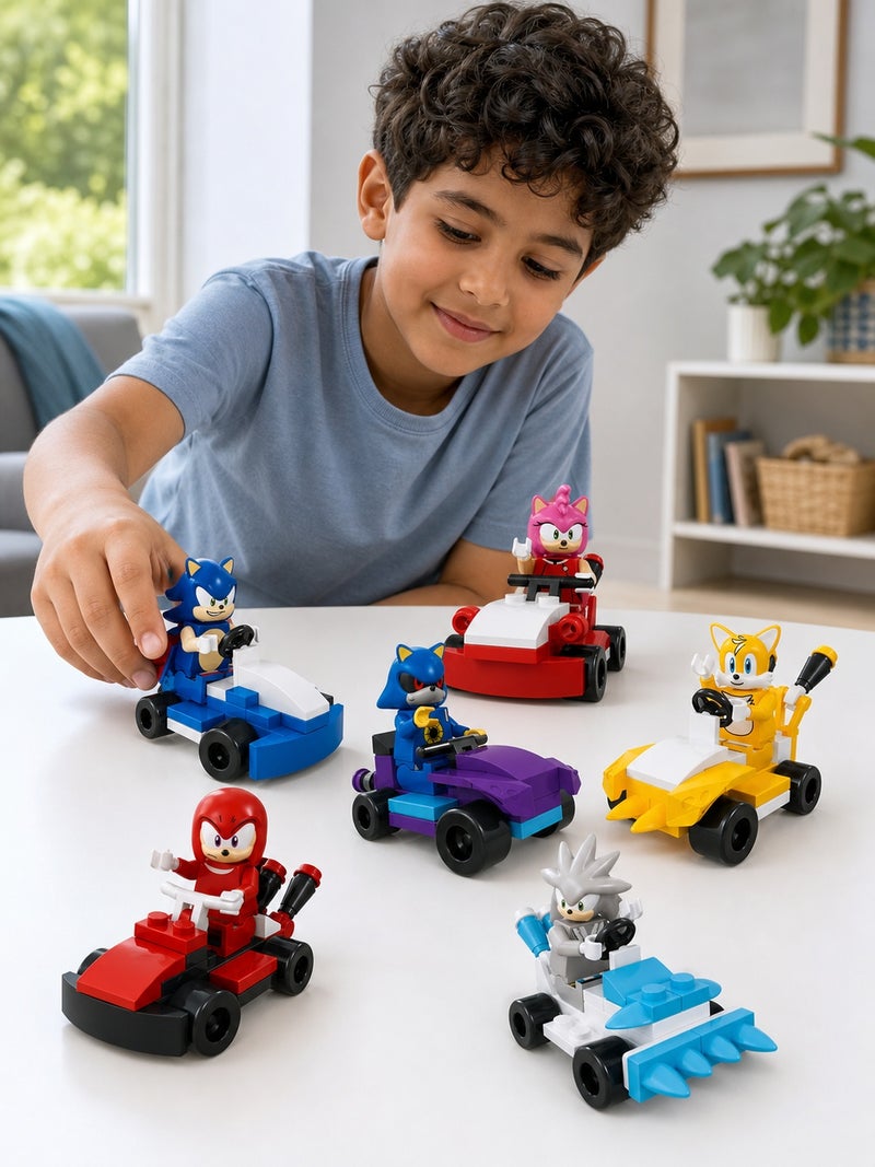 Building Block Racing Car Set with Character Figures - Image 4