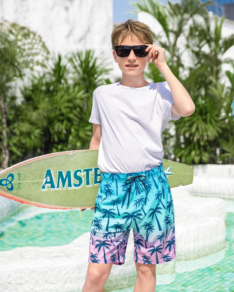 OlyPegic Boys Swim Trunks Size 14-16, Boy Swim Shorts Boy Bathing Suit Swimsuit Kids Swimwear Board Shorts with Boxer Brief Liner Compression Toddler Beach Running Swim Trunks (Coconut Tree) - Image 3