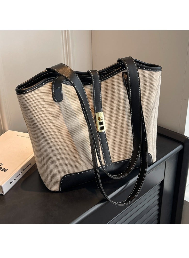 Women's One Shoulder Tote Bag Faux Leather Handbag Women Large Capacity Bucket Bag Fashion Travel Crossbody Shoulder Bag for Female College Students (Black)  - Image 1