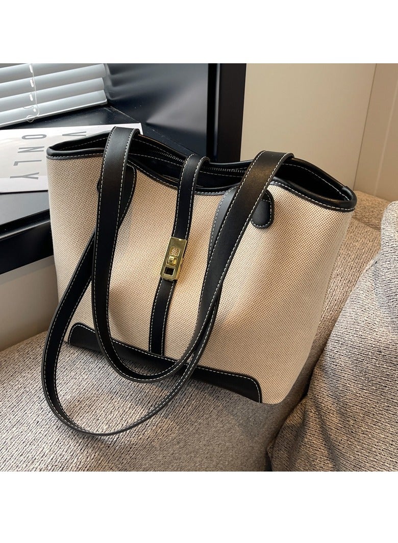Women's One Shoulder Tote Bag Faux Leather Handbag Women Large Capacity Bucket Bag Fashion Travel Crossbody Shoulder Bag for Female College Students (Black)  - Image 5