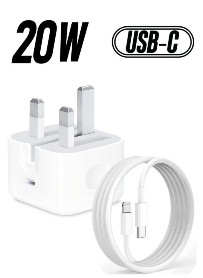 XiaoGiqi - 20W USB-C Fast Wall Charger with Lightning Cable - Compatible with iPhone & iPad (12-14 Series/SE/XR/XS Max) - Image 1