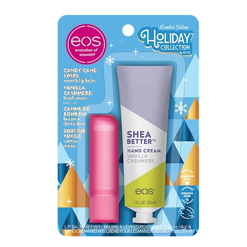 eos Holiday Skin Care Set Vanilla Cashmere Travel Hand Cream Candy Cane Swirl Lip Balm Stocking Stuffers 1 fl oz Hand Cream 014 oz Lip Balm 2Pack