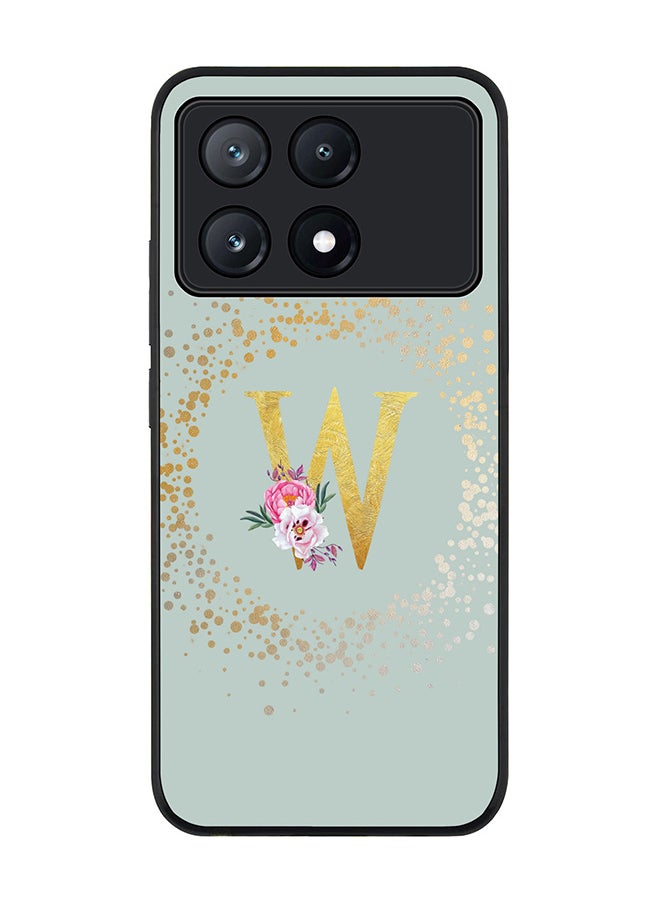 Rugged Black Edge Case for Xiaomi Poco X6 Pro, Slim fit Case Cover- Custom Monogram Initial Letter Floral Pattern Alphabet - W  (Light Grey)