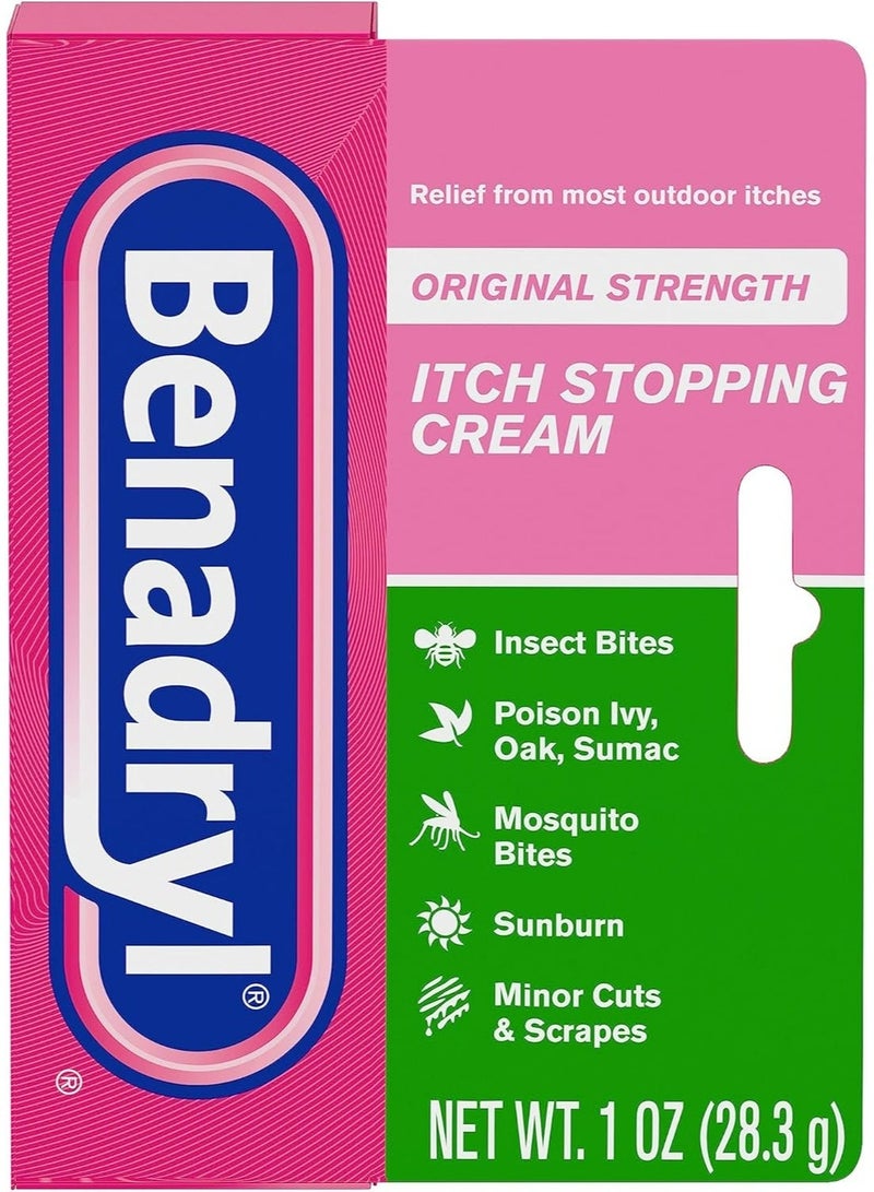 كريم بينادريل الأصلي المضاد للحكة، لتخفيف حكة لدغات الحشرات، مسكن موضعي للألم من ديفينهيدرامين هيدروكلوريد، وواقي للبشرة من أسيتات الزنك، رائع لمستلزمات التخييم الأساسية، 1 أونصة، عبوة من قطعتين - Image 1