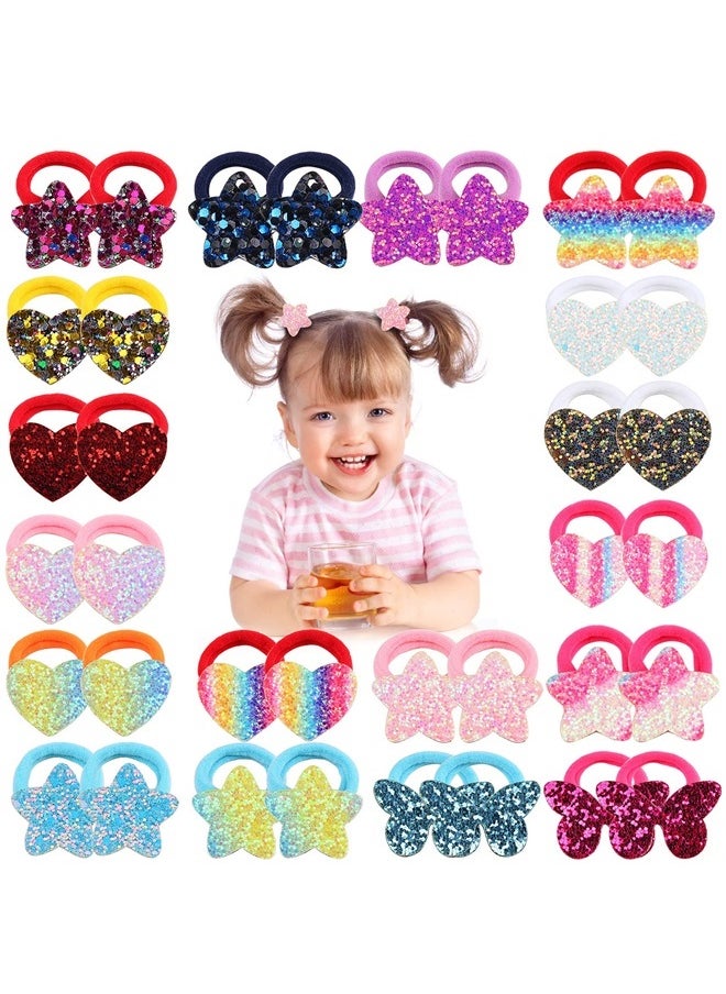 Zifengcer - 36 Pcs Glitter Hair Ties for Baby Girls Elastic Rubber Bands Hair Scrunchies for Toddler Girls Rainbow Sequin Sparkle Star Heart Butterfly Cartoon Ponytail Holders Hair Accessories Sold by Zifengcer - Image 1