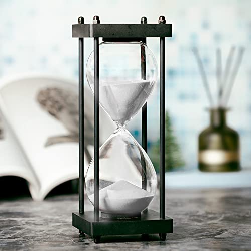 ELAINESTORE Hourglass Timer 60 Minute, Black Wooden Frame Decorative Sand Timer (White Sand, Large Size) - Image 1
