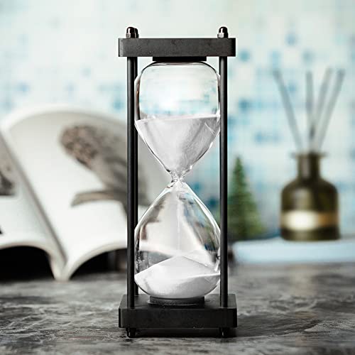 ELAINESTORE Hourglass Timer 60 Minute, Black Wooden Frame Decorative Sand Timer (White Sand, Large Size) - Image 2