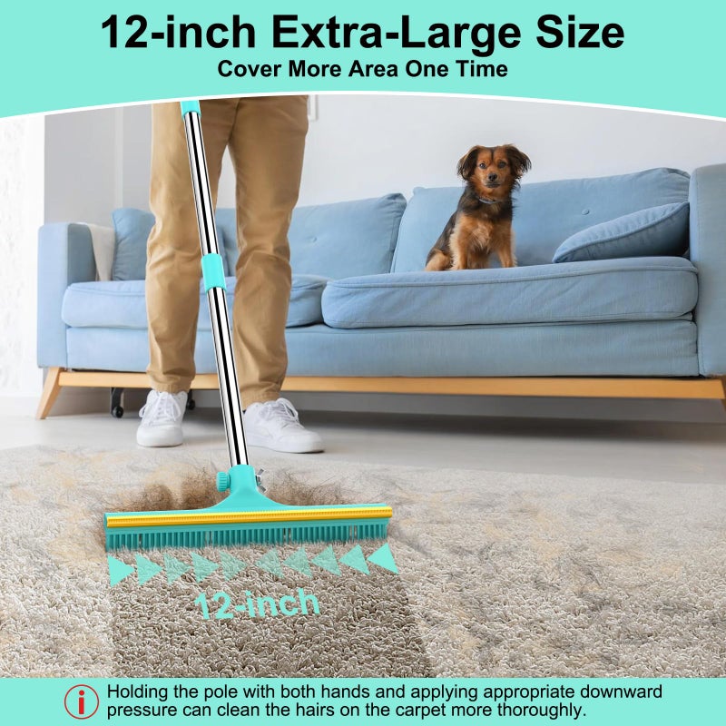 Nrefpun Carpet Rake for Pet Hair Removal - 60" Adjustable Long Handle Carpet Rake, 3 in 1 Reusable Pet Hair Removal Tool Kit, Cat Dog Fur Rakes Scraper Carpet Broom for Carpets, Rugs, Mats - Image 5