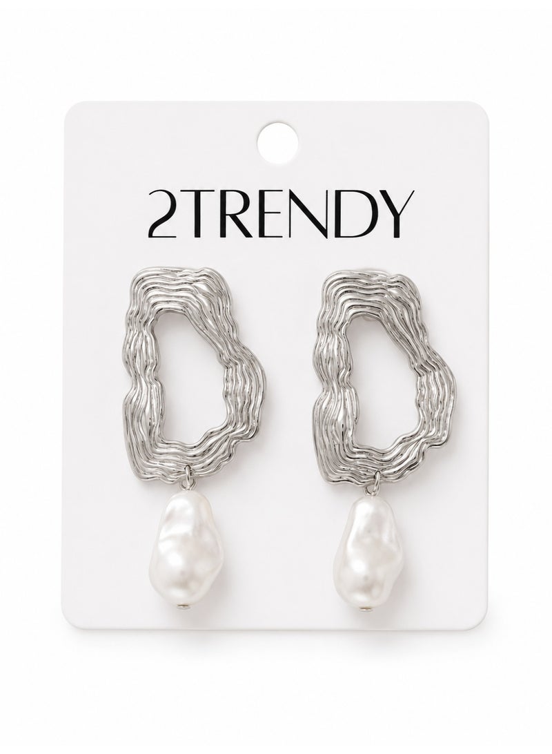 Women's Silver Organic Pearl Drop Earrings