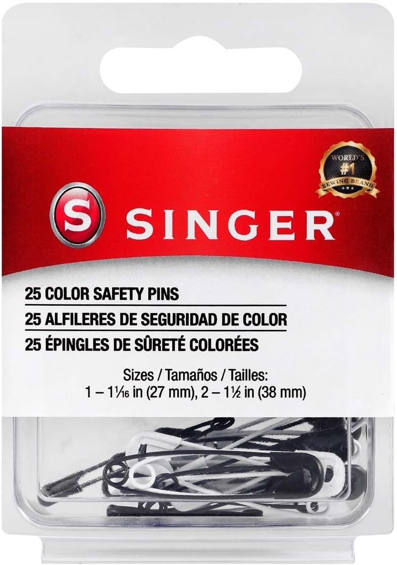 SINGER 00296 Assorted Color Safety Pins - 25 Count in Black and White - Image 1