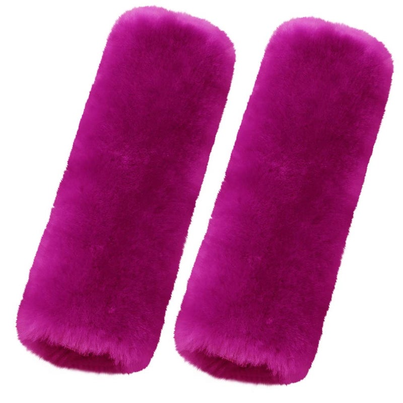OGLAND 2 Pack Automotive Authentic Sheepskin Car Seat Belt Pads Soft Shoulder Pad Neck Cushion Protector Genuine Natural Merino Wool FPink