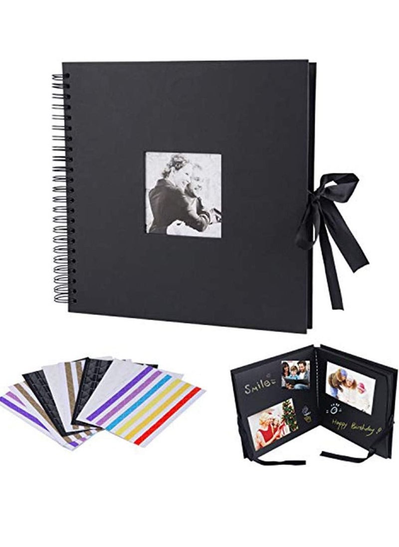 Y&D Photo Album Scrapbook, DIY with Opening 60 Pages Wedding Guest Anniversary Baby Shower Travel Memory (Black, Corners Included) 8x8 inch  - Image 1