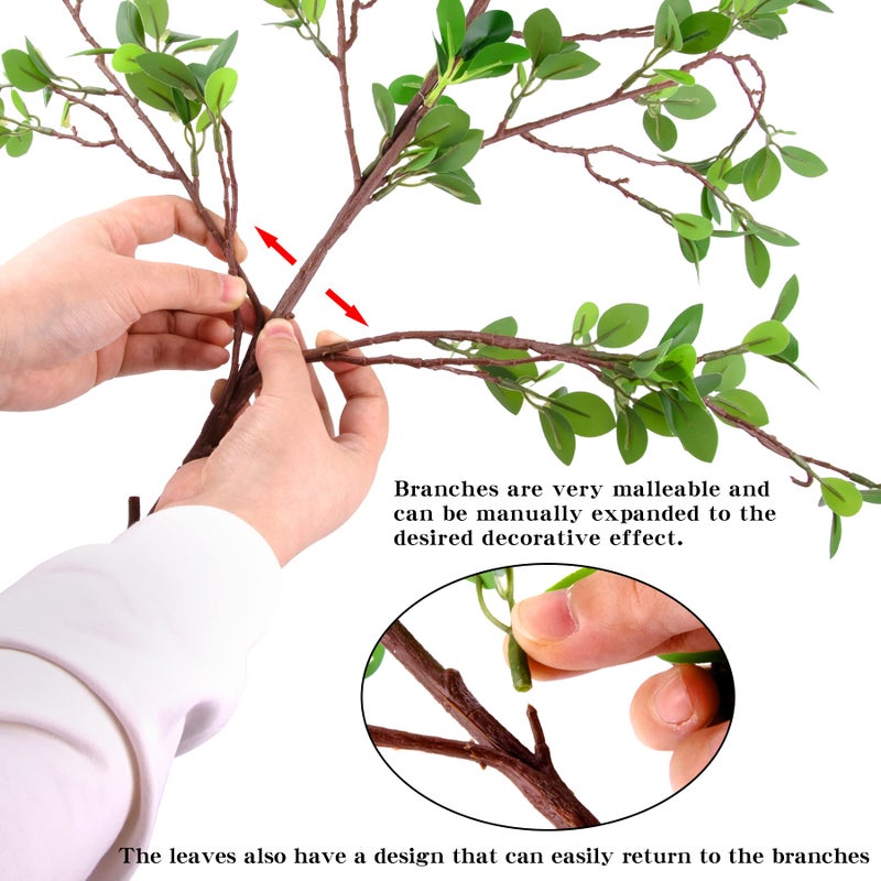 AUSTOR 5 Packs 45" Artificial Ficus Stems Faux Green Branches Leaf Fake Green Bushes Shrubs Ficus Twig Stems for Vase Filler Home Wedding Office Decor - Image 3