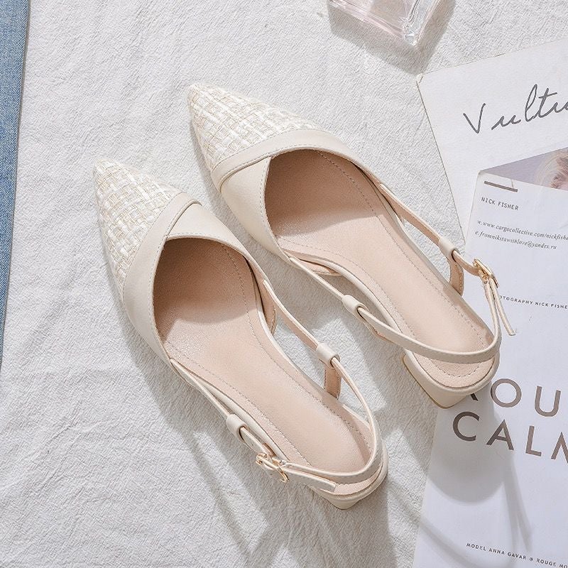 Chanel-Style Pointed Toe Block Heel Mules For Women, New Spring 2025, Small Sizes 32-33, Slingback Sandals For Women - Image 3
