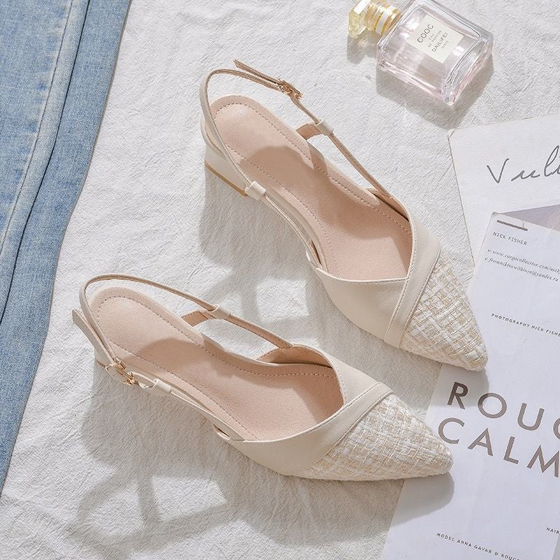 Chanel-Style Pointed Toe Block Heel Mules For Women, New Spring 2025, Small Sizes 32-33, Slingback Sandals For Women - Image 1