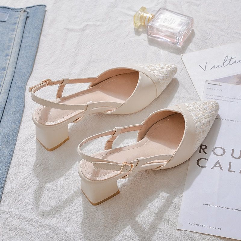 Chanel-Style Pointed Toe Block Heel Mules For Women, New Spring 2025, Small Sizes 32-33, Slingback Sandals For Women - Image 4