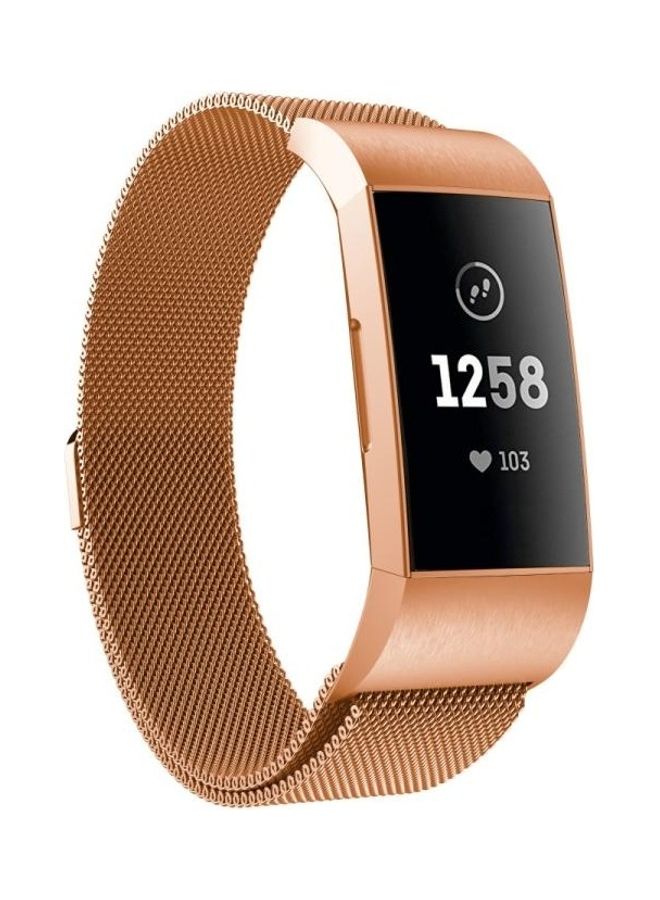 NIBEMINENT Metal Magnetic Watch Strap For Fitbit Charger 3 Rose Gold - Image 1