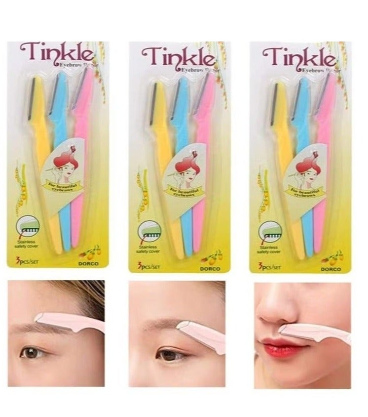 Tinkle Eyebrow Razor 9 pcs (3 Packs) | Original Twinkle Face & Bikini Hair Trimmer | Women Facial Hair Remover for Eyebrow, Neck & Upper Lip | Smooth & Safe Blades for Gentle Shaving - Image 1