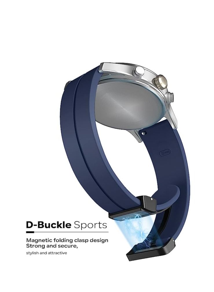 22mm Silicone Strap With Magnetic Folding Buckle For  Oraimo Tempo W 2 OSW20- Smart Watch Sport - Blue  - Image 3