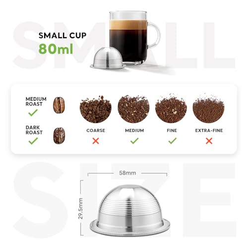BENFUCHEN Stainless Steel Reusable NespressoV ertuo Pod Compatible with GCA1, BENFUCHEN Metal N espresso Refillable Capsule For ENV135, Brewing Espresso 80ML/2.5OZ(SMALL), 1 Pod 1 Tamper - Image 3