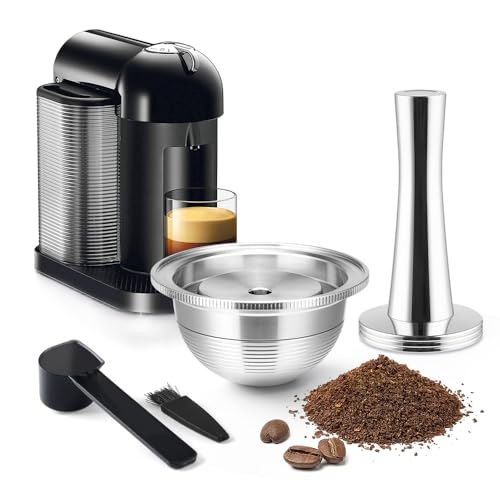 BENFUCHEN Stainless Steel Reusable NespressoV ertuo Pod Compatible with GCA1, BENFUCHEN Metal N espresso Refillable Capsule For ENV135, Brewing Espresso 80ML/2.5OZ(SMALL), 1 Pod 1 Tamper - Image 1