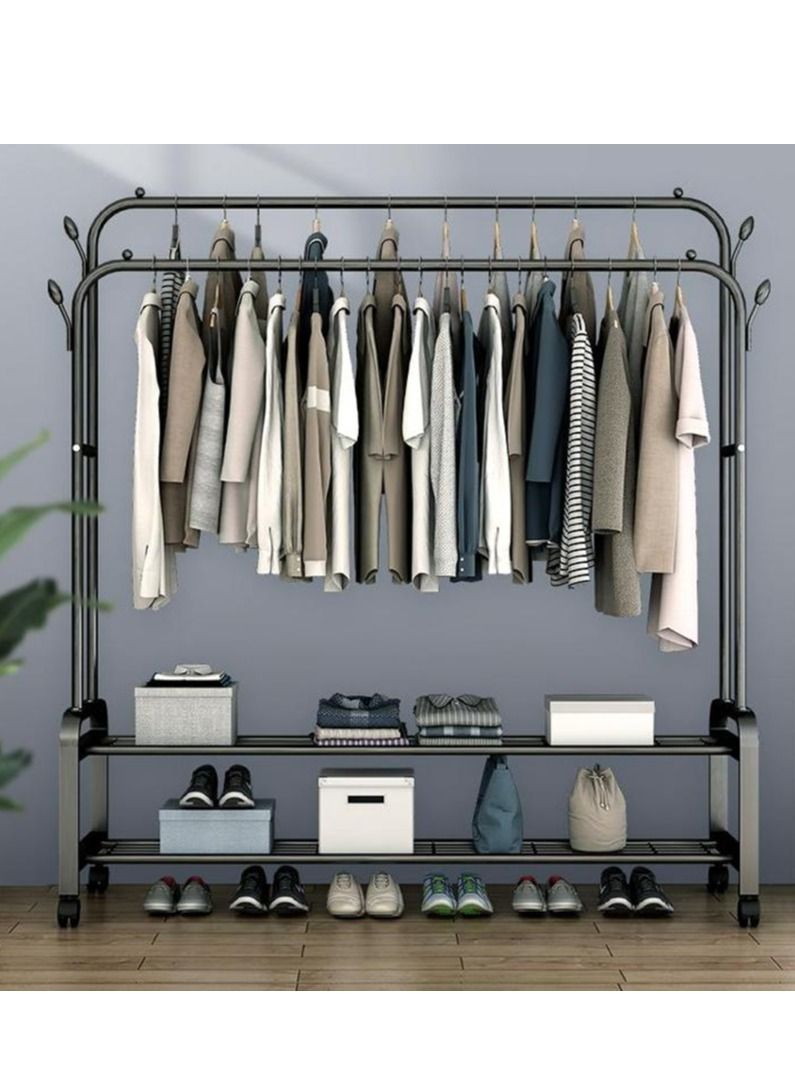 Floor folding indoor iron wing type clothes rack balcony moving simple sun quilt clothes rack  - Image 1