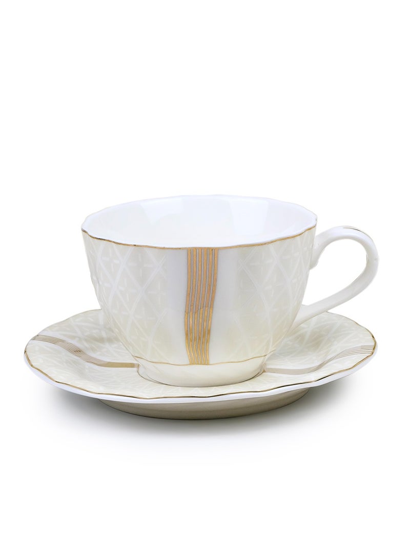 Shallow Porcelain Amara Tea Cup & Saucer Set, 220ml (6 Cups, 6 Saucer, White) - Image 4