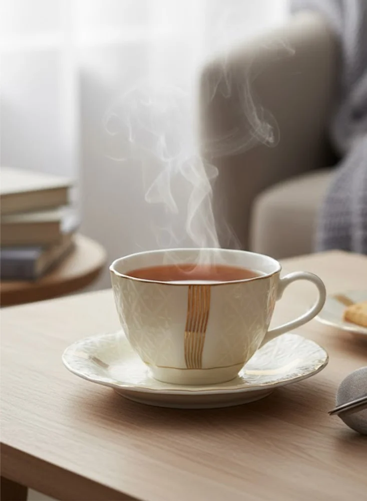 شالو طقم أكواب وصحون شاي بورسلين أمارا، 220 مل (6 أكواب، 6 صحون، أبيض)