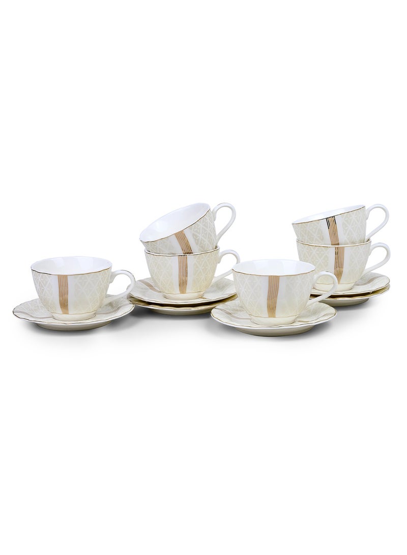 Shallow Porcelain Amara Tea Cup & Saucer Set, 220ml (6 Cups, 6 Saucer, White) - Image 2