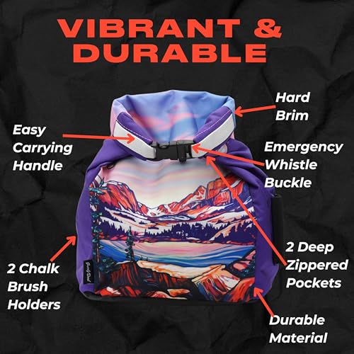 GNARLY DOOD Rocky Mountains Rock Climbing Chalk Bucket for Bouldering Gym Outdoor Use Durable Hook Loop Closure 2 Zippered Pockets EasyCarry Handle - Image 3