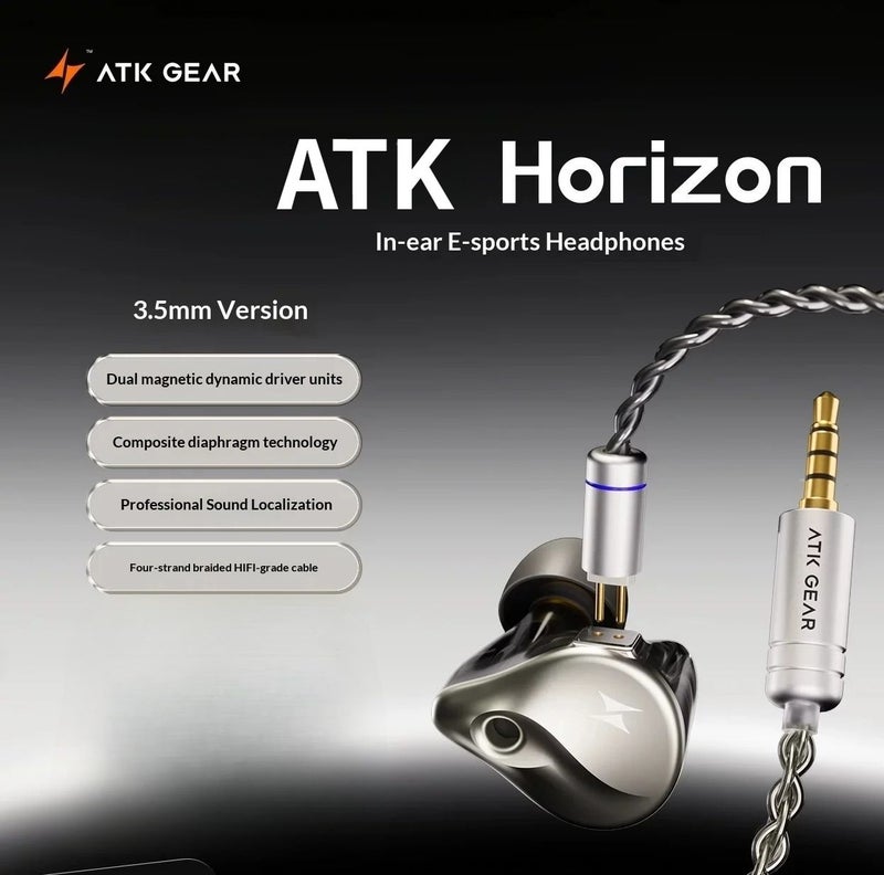 ATK Horizon Gaming Esports Wired In-Ear Earphones Hifi Pro Sound Recognition with Microphone 3.5mm, Gray - Image 1