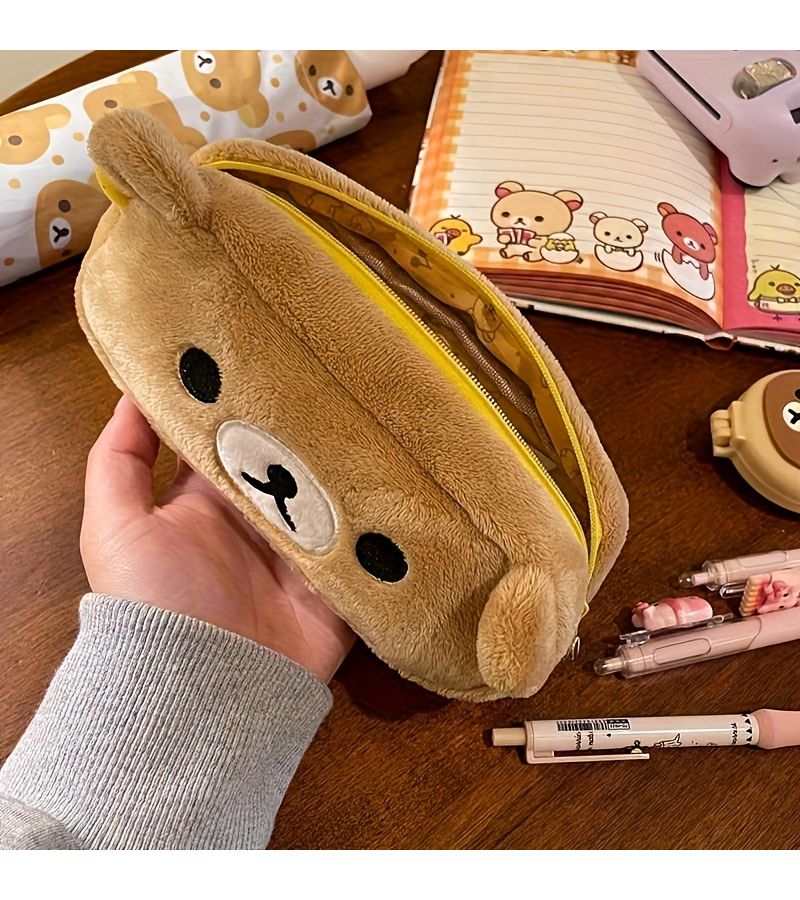 Little Bear Pencil Case Multicolor Plush Cartoon Stationery Bag - Image 3