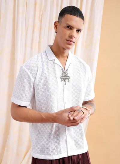 The Indian Garage Co Men Relaxed Fit Solid Half Sleeves Cuban Collar Resort Wear Shirt