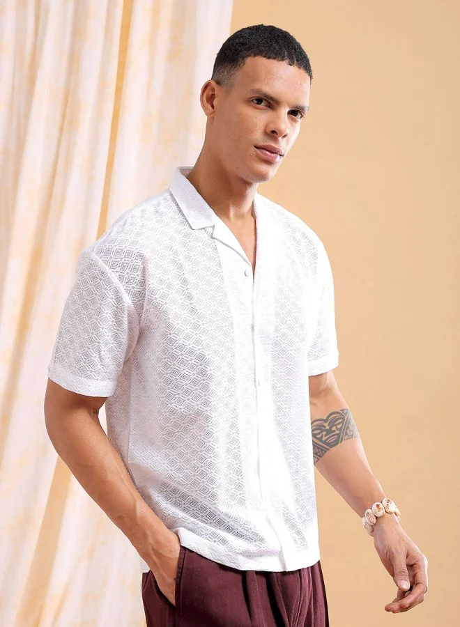 The Indian Garage Co Men Relaxed Fit Solid Half Sleeves Cuban Collar Resort Wear Shirt