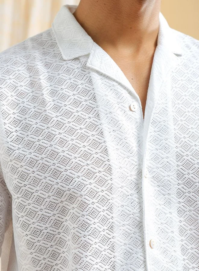 The Indian Garage Co Men Relaxed Fit Solid Half Sleeves Cuban Collar Resort Wear Shirt