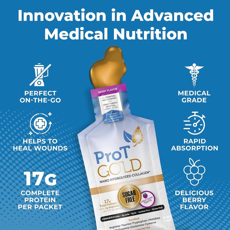 ProT Gold Liquid Collagen Protein Shot 17g Clear Protein NanoHydrolyzed Grass Fed Collagen 2g Arginine for Wound Support Gluten Free Sugar Free 0g Carbs Non GMO Berry 1 fl oz 24 Pack - Image 4